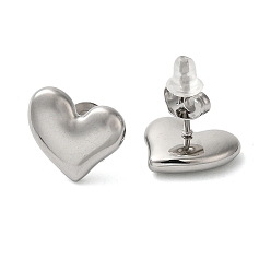 Сердце Не тускнеют 304 серьги-гвоздики из нержавеющей стали, цвет нержавеющей стали, сердце, 10x12.5 мм