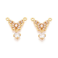 Настоящее золото 18K Латунные микро проложить кубического циркония подвески, бабочка, без никеля , долговечный, реальный 18 k позолоченный, 21x18.5x4 мм, отверстие : 1.2 мм