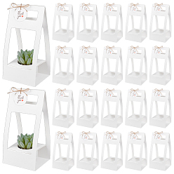 White 30Pcs Rectangle Paper Foldable Flower  Plant Carrier Boxes with Handle and Window, with 30Pcs Round Thank You Hanging Gift Tags and 30Pcs Jute Cords, White, 11x9.5x23cm