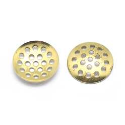 Raw(Unplated) Brass Finger Ring/Brooch Sieve Findings, Perforated Disc Settings, Lead Free & Cadmium Free & Nickel Free, Flat Round, Raw(Unplated), 12x2mm, Hole: 2mm