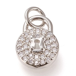 Платинированный Латуни циркония кубической подвески, с прыжковых колец, долговечный, плоский круглый замок, прозрачные, Реальная платина, 12.2x9x2.4 мм, Перейти кольцо: 5x1 мм, 3 мм внутренним диаметром