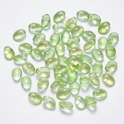 Pale Green Transparent Spray Painted Glass Charms, with Glitter Powder, Oval, Pale Green, 8.5x6x4.5mm, Hole: 1mm