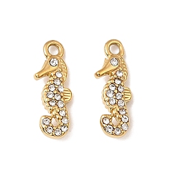 Sea Horse 304 нержавеющая сталь с подвесками из хрустальных страз, ионное покрытие (ip), золотые, морской конек, 14.5x5x2 мм, отверстие : 1.4 мм