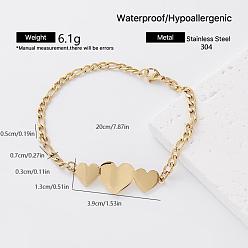 Heart Vintage 304 Stainless Steel Link Bracelets for Women, Golden, Heart, 7.87 inch(20cm)