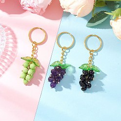 Золотой 3шт. брелоки из императорской яшмы, аметиста и черного оникса, с фурнитурой из сплава брелок кольца, винограды, золотые, 89 мм
