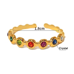 Плоский Круглый 304 Открытые кольца-манжеты из нержавеющей стали со стразами для женщин, золотые, плоско-круглые, 18 мм