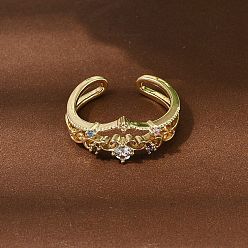 Настоящее золото 18K Латунные микропаве кубические цирконии манжеты открытые кольца для женщин, стойки покрытие, без кадмия и без свинца, долговечный, реальный 18 k позолоченный, 9 мм, размер США 7 1/4 (17.5 мм)