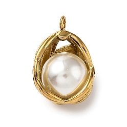 Oval 304 подвески из нержавеющей стали, с пластиковыми бусинами из искусственного жемчуга, овальные, 22x15.5x14 мм, отверстие : 2.5 мм