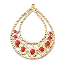 Настоящее золото 18K Вакуумное покрытие pvd 304 эмалированные подвески из нержавеющей стали, очарование слезы, реальный 18 k позолоченный, 54.5x40.5x2 мм, отверстие : 1.6 мм