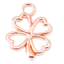 Or Rose Pendentifs en alliage, trèfle, or rose, 17x13x1.5mm