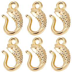 Настоящее золото 18K 30шт. латунные застежки с S-образным крючком, для браслета решений, рыба, реальный 18 k позолоченный, 11x6x2.5 мм, отверстие : 1.2 мм