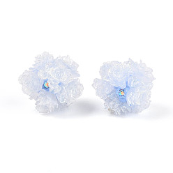 Светлый Стально-синий Бусины из полимерной глины со стразами и рельефными смоляными розами, для телефонных цепей, кукольные брелоки и украшения для сумок, светло-стальной синий, 22~26 мм, отверстие : 2~2.5 мм