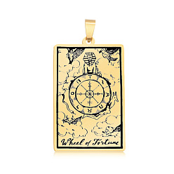 Golden 201 Stainless Steel Pendants, Laser Engraved Pattern, Tarot Card Pendants, Golden, The Wheel of Fortune X, 40x24x1mm, Hole: 8x4mm