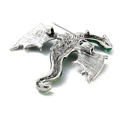 Green Dragon Alloy Brooch, Enamel Pins, Antique Silver, Green, 62x58x11mm