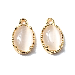 Белый Овальные латунные подвески, с кошачий глаз, без никеля , реальный 18 k позолоченный, белые, 10x6.5x4 мм, отверстие : 0.9 мм