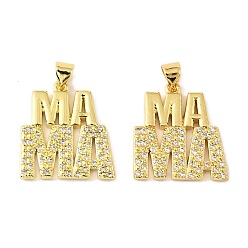 Слово Латунные микро проложить кубического циркония подвески, материнские темы, долговечный, без кадмия и без свинца, стойки покрытие, реальный 18 k позолоченный, слово, 21x19x2 мм, отверстие : 3.8x3.3 мм