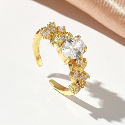 Золотой Открытые кольца манжеты из латуни с микропаве и кубическим цирконием, без кадмия и без свинца, стойки покрытие, долговечный, золотые, 8 мм, внутренний диаметр: 17 мм