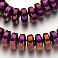 С Фиолетовым Покрытием Гальванизировать немагнитных синтетический гематит бисер пряди, Heishi бусы, Диск / плоские круглые, с фиолетовым покрытием, 12x6 мм, отверстие : 1 мм, около 69 шт / нитка, 15.7 дюйм