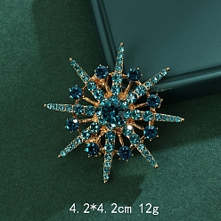Синий Брошь-снежинка из сплава со стразами, с пластиковым, античное серебро, синие, 42 мм