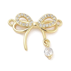 Настоящее золото 18K Покрытие стойки латунь проложить прозрачный кубический цирконий бант соединитель подвески, долговечный, без свинца и без кадмия, реальный 18 k позолоченный, 14x21.5x3.5 мм, отверстие : 1.4 мм