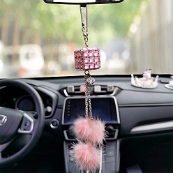 Pink Плюшевые круглые и кубические подвесные украшения со стразами, для украшения зеркала заднего вида автомобиля, розовые, куб: 40x40 мм