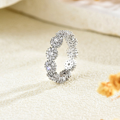 Platinum Brass Micro Pave Cubic Zirconia Finger Rings for Women, Sunflower, Platinum, US Size 8(18.1mm)
