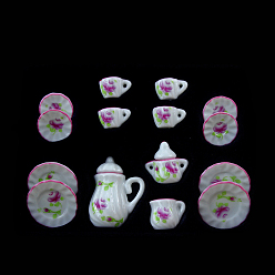 Цветок Фарфоровый мини-чайный сервиз, включая чайники 2шт., 5чайные чашки, 8шт посуда, для аксессуаров для кукольного домика, притворяясь опорными украшениями, цветочный узор, 121x86x25 мм, 15 шт / комплект