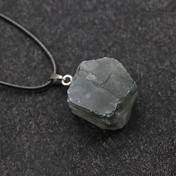 (RRHB277) Кристалл на подкладке из медово-бежевого цвета Натуральный индийский агат необработанные самородки кулон ожерелье, черные кожаные шнуры-ожерелья для женщин, 17.72 дюйм (45 см)