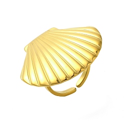 Настоящее золото 18K Серия Ocean Beach 304 манжетное кольцо из нержавеющей стали, реальный 18 k позолоченный, внутренний диаметр: 17.5 мм, экран: 29.5x32.5мм