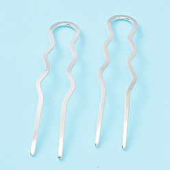 Серебро Латунные вилки для волос с покрытием стойки, твист u формы прически заколки для волос заколки, аксессуары для укладки волос, серебряные, 71x20x1 мм