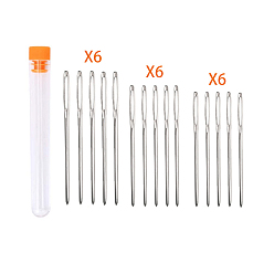 Коралловый Иглы из железной пряжи, тупые иглы с большим ушком, для вышивки крестом, вязание, вышивка лентами, с пластиковой бутылкой для хранения, платина, коралл, 53~70x1.6~2 мм, 18 шт / комплект