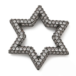 Прозрачный Стойка покрытие латунь микропаве кубический цирконий звездообразные соединительные кольца, долговечный, без свинца и без кадмия, металлический черный , прозрачные, 25x22x3 мм, внутренний диаметр: 14.5x13 мм