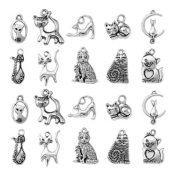 Античное Серебро 100шт 10 стили тибетский стиль подвески котенка из сплава, без кадмия и без свинца, форма кошки, античное серебро, 13~23x9~17x1~4 мм, отверстие : 1~2.5 мм, 10 шт / стиль