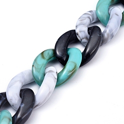 Medium Turquoise Three Tone Handmade Acrylic Curb Chain Sets, Twisted Chains, Imitation Gemstone Style, for Jewelry Making, Medium Turquoise, Link: 29x21x6mm, 39.37 inch(1m)/strand