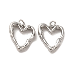 Platinum Rack Plating Brass Pendants, Lead Free & Cadmium Free, Long-Lasting Plated, Heart Charm, Platinum, 17x16x4mm, Hole: 3mm