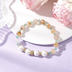 Цитрин Браслеты из натуральных зеленых бусин авантюрина и цитрина для женщин, с бусинами из ракушечного жемчуга и фурнитурой из латуни и 304 нержавеющей стали, внутренний диаметр: 2-1/4 дюйм (5.6 см)