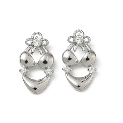 Платинированный Латунные микропаве прозрачные подвески с фианитом, с целью перехода в кольце, долговечный, очарование формы бикини, Реальная платина, 16x8.5x33 мм, отверстие : 1 мм