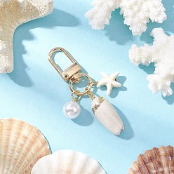 Золотой Подвеска в виде спиральной ракушки и синтетической бирюзы в виде морской звезды, с круглыми застежками из пластика ABS с имитацией жемчуга и сплава, золотые, 63 мм