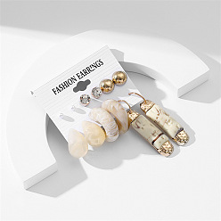 (52) Непрозрачная лаванда 6 комплекты серег из акрилового сплава, со смолой и стразами, полукруглые и каплевидные, разноцветные, 58x12 мм