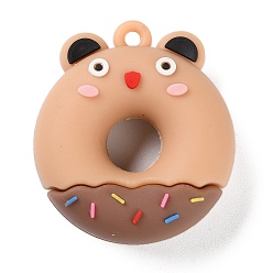 Цвет Древесины Пластиковые подвески из пвх, пончик с мишкой, деревесиные, 41x36x13 мм, отверстие : 3 мм