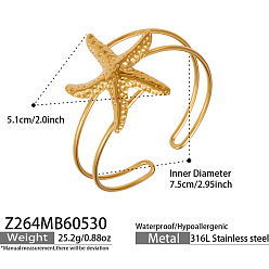 Starfish Ocean 316 Surgical Stainless Steel Hollow Sea Animals Open Cuff Bangles for Women, Starfish, Inner Diameter: 2.95 inch(7.5cm)