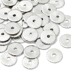 Plaqué Platine Véritable Perles d'espacement en laiton shegrace, plat rond texturé, sans cadmium et sans nickel et sans plomb, Platine plaqué, 10.8x10.8x0.8mm, Trou: 1.8mm