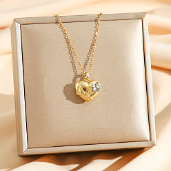 Настоящее золото 18K Латунные ожерелья с подвесками в виде перекрещенных бантов в форме сердца, 304 из нержавеющей стали кабель цепи ожерелья, буксировочный тон, реальный 18 k позолоченный, 16.06 дюйм (40.8 см), Кулон : 15x18x8.5 мм