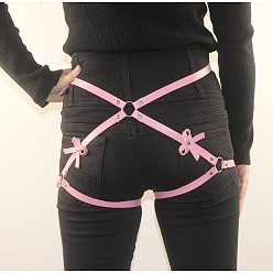 Бледно-Розовый Поясные цепочки из сплава и искусственной кожи с бантом, платина, розовый жемчуг, 700~980 мм