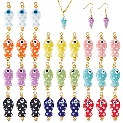 (52) Непрозрачная лаванда Фарфора ручной работы подвески, с железной фурнитурой, рыба, разноцветные, 31 мм, отверстие : 1.6 мм