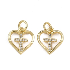 Настоящее золото 16K Латунные микро проложить кубического циркония подвески, сердце прелести, с целью перехода в кольце, реальный 16 k позолоченный, 12.5x12x2 мм, отверстие : 3.5 мм