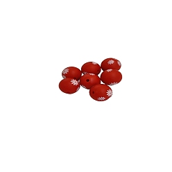 Красный Круглые силиконовые бусины с принтом, красные, 15x15 мм, отверстие : 2 мм