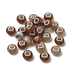 Сиена Бусины из смолы европейского стиля, граненые , бусины с большим отверстием, рондель с латунными сердечниками, покрытыми серебром, и блестящей пудрой, цвет охры, 14x8.5 мм, отверстие : 5 мм