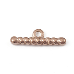 Rose Gold Ion Plating(IP) 304 Stainless Steel Toggle Clasps Parts, Bar, Rose Gold, 21x6.5x2.8mm, Hole: 2mm