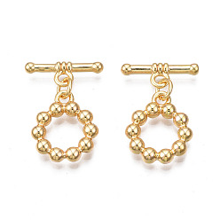 Real 18K Gold Plated Brass Toggle Clasps, Cadmium Free & Nickel Free & Lead Free, Ring, Real 18K Gold Plated, 24.5mm long, Bar: 6x17x3mm, hole: 2mm, Jump Ring: 5x1mm, Inner Diameter: 3mm, Ring: 17x14.5x3mm, Hole: 2mm